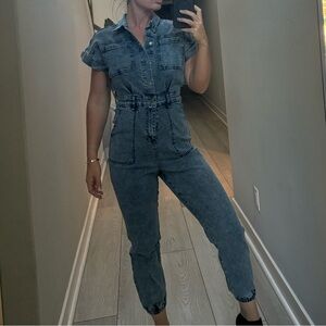 Fashion Nova Blue Denim Overalls